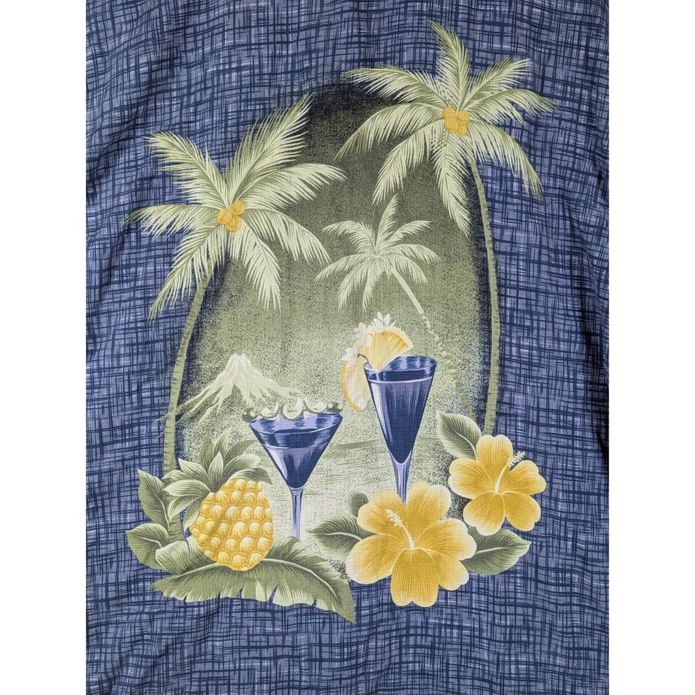 Silk Tommy Bahama Loop Collar Camp Shirt Mens L Blue Specialty Back Print